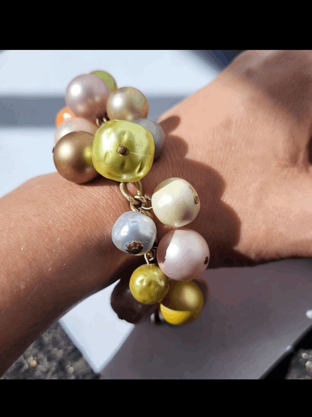Vintage Green, Gold, Pink & Blue Bead Charm Bracelet